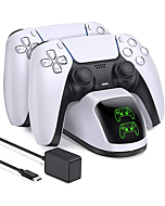 PS5 Controller Charging Station for Playstation 5 Dualsense Controller with Dual Stand Charger Dock, Upgrade PS5 Controller Charger Accessories Incl. Fast Charging Cable, PS5 Charging Station White