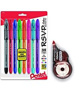 RSVP Pens Colored Ballpoint Pens Medium Point, Color Pens, 8 Pack and a Jumbo Correction Tape Whiteout