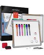 Arteza Framed Magnetic Cork Whiteboard Set, 12x14 inches, 2-Pack Dry Erase Lap Boards with Push Pins, Markers & Magnets, Office & School Supplies for Planning, Brainstorming, Projects