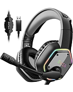 EKSA E1000 USB Gaming Headset for PC - Computer Headphones with Microphone/Mic Noise Cancelling, 7.1 Surround Sound Wired Headset&RGB Light - Gaming Headphones for PS4/PS5 Console Laptop