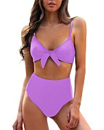 Blooming Jelly Womens High Waisted Bikini Set Cheeky Tummy Control Swimsuits Sexy 2 Piece Swimming Suit (Small, Purple)