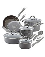 Rachael Ray - 16802 Rachael Ray Cucina Nonstick Cookware Pots and Pans Set, 12 Piece, Sea Salt Gray