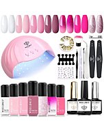 modelones 7 Colors Nude Pink Series Gel Manicure Nail Polish Starter Kit with U V light 48W, Bond Primer Base & Top Coat for Beginner Nail Art Lover Home Salon