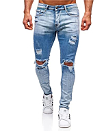 HUNGSON Men's Stretchy Ripped Skinny Biker Jeans Taped Slim Fit Denim Pants