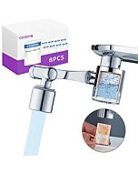 Splash Filter Sink Faucet Aerator - 8pcs Replace Water Purifier, 1080° Rotating Tap Extender, 2 Modes Pressurized Spray Attachment, Solid Brass Robotic Arm for Kitchen/Bathroom Face/Eye Wash