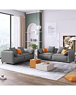 WILLIAMSPACE Luxury Modern 2-Piece Sofa Couch for Living Room, 90.6" 3 Seater Upholstery Sofa and 77.2" Mid Century Loveseat with 4 Pillows, Modular Sofa Set for Apartment, Office (Grey Tech Cloth)