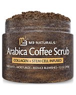 M3 Naturals Arabica Coffee Body Scrub with Collagen & Stem Cell - Exfoliating Body Scrubber & Face Cleanser - Fight Skin Care Appearance - Cellulite, Fine Line, Stretch Mark & Spider Veins 12 oz