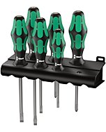 Wera - 5105650001 Kraftform Plus 334/6 Screwdriver Set with Rack and Lasertip, 6-Pieces, Multicolor, Slotted: 6.5x150mm, 3x80mm, 4x100mm, 5.5x125. Phillips: PH1x80, PH2x100