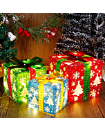 GUOOU Set of 3 Lighted Gift Boxes Christmas Decorations, 60 LED Lighted Snowflake Christmas Tree Present Boxes, Christmas Home Gift Box Decorations