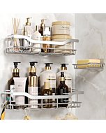 OMAIRA Shower Caddy 3-Pack, Adhesive Shower Organizer with Soap Holder, Rustproof No Drilling Shower Shelves for Inside Shower & Bathroom Organizer, Silver(X-Large)