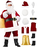 VeMee Santa Claus Costumes Christmas Santa Suit Adult Men Santa Costume for Men Santa Outfit for Holiday Party(Large,Burgundy)