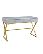 Linon Two-Drawer Grey and Gold Campaign Harli Desk