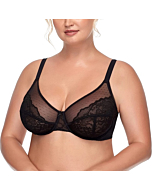 HSIA Women's Underwire Bra Minimizer Lace Foral Bra Unlined Unpadded Plus Size Full Coverage Bra 34C-46DDD Black