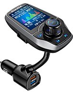 Bluetooth FM Transmitter in-Car Wireless Radio Adapter Kit W 1.8" Color Display Hands-Free Call AUX in/Out SD/TF Card USB Charger QC3.0 for All Smartphones Audio Players - RM100 Pewter