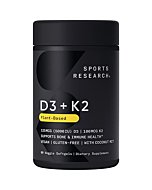 Sports Research Vitamin D3 + K2 with 5000iu of Plant-Based D3 & 100mcg of Vitamin K2 as MK-7 | Non-GMO Verified & Vegan Certified (60ct)