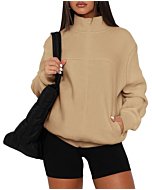 PRETTYGARDEN Women's 2024 Fall Fashion Full Zip Up Sweatshirt Long Sleeve Oversized Fashion Casual Jacket with Pockets (Khaki,Small)