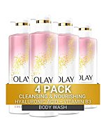 Olay Body Wash with Hyaluronic Acid and Vitamin B3, Cleansing & Nourishing, 17.9 Fl Oz (Pack of 4)