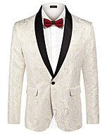 COOFANDY Mens Floral Tuxedo Jacket Paisley Shawl Lapel Suit Blazer Jacket for Dinner,Prom,Wedding Beige