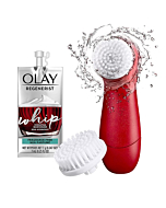 Olay Regenerist Face Cleansing Device, 2 Brush Heads, + Whip Face Moisturizer Travel/Trial Size Gift Set