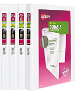 Avery Durable View 3 Ring Binder, 1/2 Inch Slant Rings, 4 White Binders (03362)