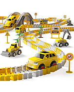 iHaHa 236 PCS Construction Race Tracks for Kids Boys Toys, 6 PCS Construction Car and Flexible Track Playset Create A Engineering Road Gifts for 3 4 5 6 Year Old Boys Girls Best Toys