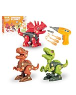 mom&myaboys 3 Pieces of disassembly and Assembly Dinosaur Toy Engineering Game Set with Electric Drill STEM Children’s Learning Toy Children’s Birthday Gift (red, Green and Brown 3-Piece Set-Large-R)