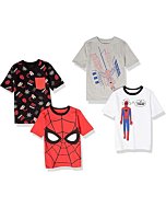 Spotted Zebra Disney Star Wars | Frozen Toddler Boys' Short-Sleeve T-Shirts, Pack of 4, White/Black/Red, Marvel Spider Man, 4T