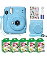 Fujifilm Instax Mini 11 Instant Camera Sky Blue + Custom Case + Fuji Instax Film Value Pack (50 Sheets) Flamingo Designer Photo Album for Fuji instax Mini 11 Photos