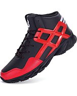 Joomra Mens Work Tennis Shoes High Top Leather Cushion Sport Footwear Red Leather Lace up Size 9.5 Jogging Basketball Daily Anti Slip Fashion Sneakers 43