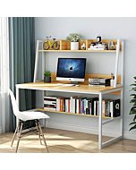 Tribesigns Computer Desk with Hutch, 47 inches Home Office Desk with Space Saving Design with Bookshelf for Small Spaces (Light Walnut, 47)