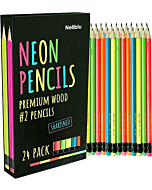 Cool Neon Pencils - #2 Pre-Sharpened Non-Toxic Wood Pencils for Kids and Adults with Latex Free Erasers - 24 Pack