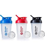 BlenderBottle Classic Shaker Bottle Perfect for Protein Shakes and Pre Workout, 20-Ounce (3 Pack), Blue and Red and Black