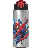 Zak Designs 27oz Marvel 18/8 Single Wall Stainless Steel Water Bottle with Flip-up Straw Spout and Locking Spout Cover, Durable Cup for Sports or Travel (27oz, Spider-Man)