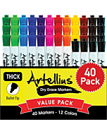 40 Pack of Dry Erase Markers (12 ASSORTED COLORS WITH 7 EXTRA BLACK) - Thick Barrel Design - Perfect Pens For Writing on Whiteboards, Dry-Erase Boards, Mirrors, Windows, & All White Board Surfaces