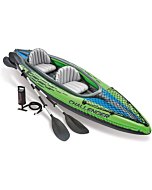 Intex Challenger K2 Kayak, 2-Person Inflatable Kayak Set with Aluminum Oars and High Output Air-Pump, Grey/Blue (68306NP)