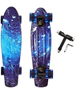 Solomone Cavalli Mini Cruiser Skateboard Complete 22 Inches Plastic Retro Board for Beginners Kids Teens Adults, with All-in-One Skate T-Tool