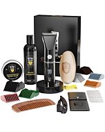 The Beard Club PT45 Trimmer & Premium Beard Care Grooming Gift Kit - Cordless Trimmer for Beard Detailing, Straight Edge Razor, Beard Shampoo, Brush, Comb and Sandalwood Balm - Deluxe Kit