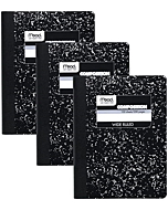 Mead Composition Notebook, 3 Pack, Wide Ruled Paper, 9-3/4" x 7-1/2", 100 Sheets per Notebook, Black Marble (38301)