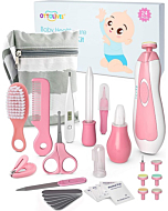 OTTOLIVES Baby Healthcare and Grooming Kit, 24 in 1 Baby Electric Nail Trimmer Set Newborn Nursery Health Care Set for Newborn Infant Toddlers Baby Boys Girls Kids Haircut Tools (0-3 Years+) (Pink)