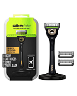 Gillette Razor for Men with Exfoliating Bar Gold Edition by GilletteLabs, Includes 1 Handle, 3 Razor Blade Refills, 1 Travel Case, 1 Premium Magnetic Stand