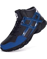 Joomra Mens Work Tennis Shoes High Top Leather Cushion Sport Footwear Blue Leather Lace up Size 9.5 Jogging Basketball Daily Anti Slip Fashion Sneakers 43