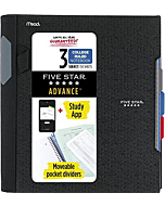 Five Star Advance Spiral Notebook + Study App, 3 Subject, College Ruled Paper, 11" x 8-1/2", 150 Sheets, With Spiral Guard and Movable Dividers, Black, 1 Count (73132)