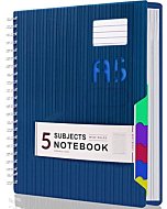 5 Subject Spiral Notebook Hardcover Spiral Notebook with Tabs Wide Ruled Notebooks with Dividers 250 Pages for Writing Journal Home Office School Supplies 5.6''x8.1'' Blue