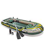 Intex Seahawk 4, 4-Person Inflatable Boat Set with Aluminum Oars and High Output Air -Pump (Latest Model)