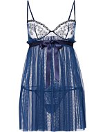 La Perla, Outset Baby Doll + G-String, XS, Dusty Blue/Black