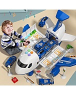 TEMI Transport Plane with Traffic Signs and 4 Police Car Toys, Kids Plane with Lights & Sounds for 3 4 5 6 7 Year Old Boys and Girls