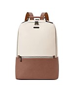 CLUCI Women Leather Laptop Backpack Purse 15.6 inch Computer Backpack Business Casual Travel Daypack College Bag Off-white with brown