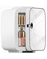 Sweetcrispy Mini Fridge, Portable Small Refrigerator 4L/6 Can Cooler & Warmer Compact Fridge for SkinCare, Food and Drinks, Small Fridge for Bedroom, Dorm, Car, Office, Marble White