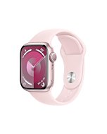 Apple Watch Series 9 Pink Aluminum Case and Light Pink Sport Band on a wrist.