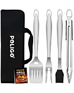 POLIGO 5PCS BBQ Grill Accessories for Outdoor Grill Set Stainless Steel Camping BBQ Tools Grilling Tools Set for Father's Day Birthday Presents, Grill Utensils Set Ideal Grilling Gifts for Men Dad